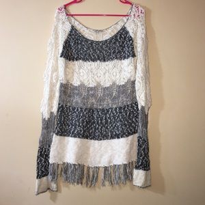 Buckle Crocheted Fringe Sweater
